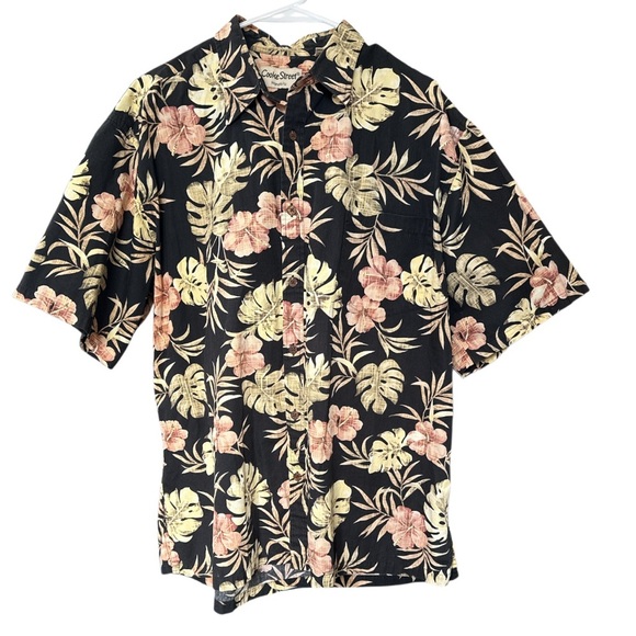 Cooke Stree Honolulu men’s Hawaiian black hibiscus print - Picture 1 of 6
